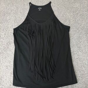 Soho Jeans New York & Company Black Fringe Halter Tank Top Medium Boho Western